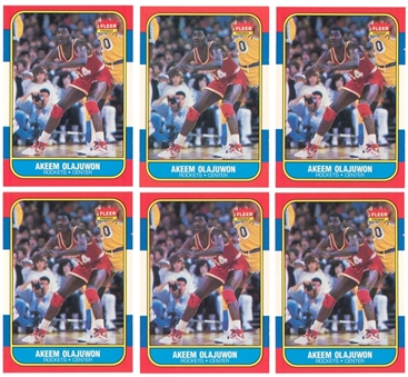 1986-87 Fleer #82 Akeem Olajuwon Rookie Cards Collection (6)
